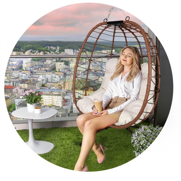Комфортне Підвісне Крісло Tihuana Sofotel Коричневе зі Світло-Бежевими Подушками для Саду - Зображення 10