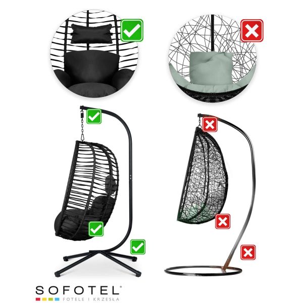 Крісло садове підвісне Toskana чорне + чорні подушки Sofotel - Для тих, хто цінує стиль і комфорт - Зображення 14