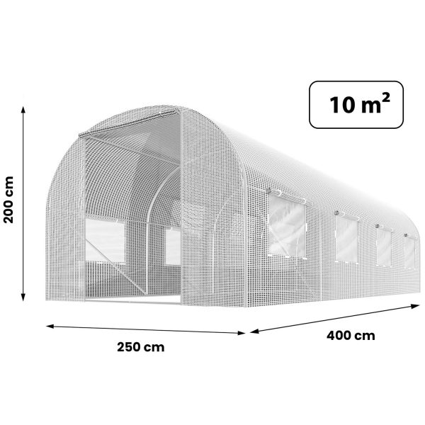 Тунель садовий 2,5 x 4 м (10 м²) білий Plonos - Ідеальний для розсади - Зображення 3