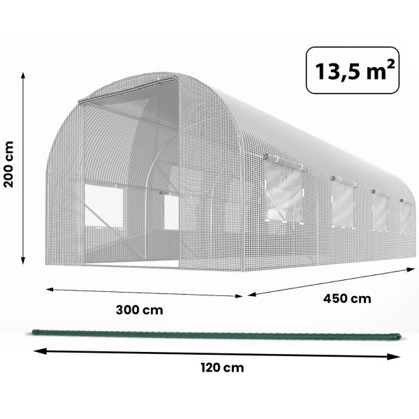 Тунель садовий 3 x 4.5 м (13.5 м²) білий Plonos - Захист та тепло для рослин - Зображення 4