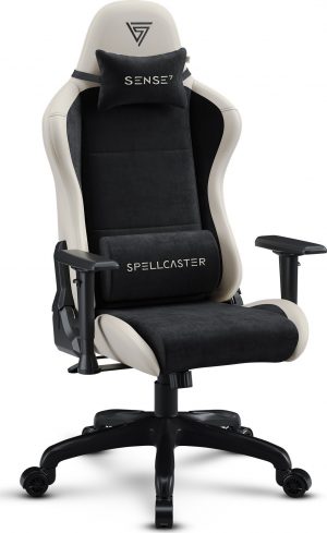Геймерське Крісло SENSE7 Spellcaster FUKU PU Чорно-Бежеве Стильна Ергономіка для Геймерів