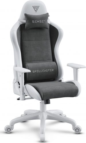 Геймерське Крісло SENSE7 Spellcaster FUKU PU Біло-Сіре Елегантний Дизайн і Комфорт