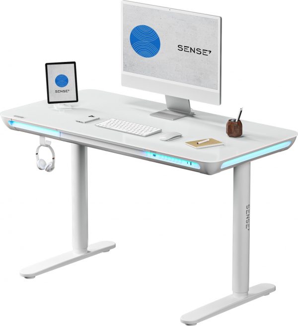 Білий Електричний Ігровий Стіл SENSE7 Nomo — Стильна Регульована Поверхня для Профі