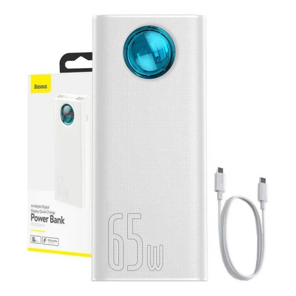 Повербанк Baseus Amblight BS-30KP365 / 30000 mAh / 65W / Цифровий Дисплей — Швидка Зарядка та Потужність у Білому Корпусі