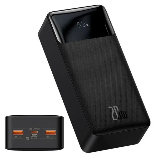Павербанк Baseus Bipow Digital Display 30000 mAh Швидка Зарядка 2USB/1Type-C 20W 3A QC - Мобільна Енергія з Цифровим Дисплеєм