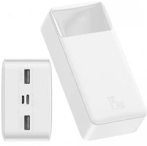 Повербанк Baseus PPBD050202 Bipow 30000 mAh / 15W / 2×USB / USB-C / White — Надійний Заряд з Високою Ємністю