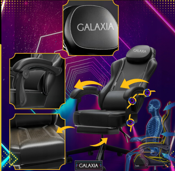 Геймерське Ігрове крісло GALAXIA чорне з підставкою для ніг - Зображення 3
