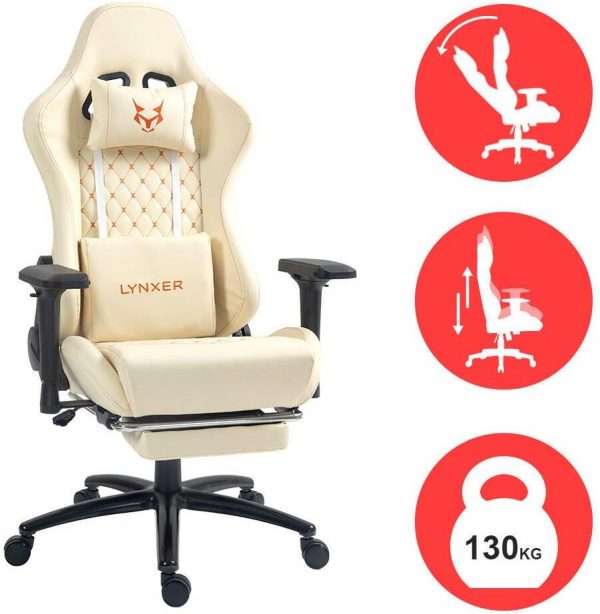 Геймерське Ігрове крісло Lynxer Prestige. Крісло бежеве з екошкіри - Зображення 3