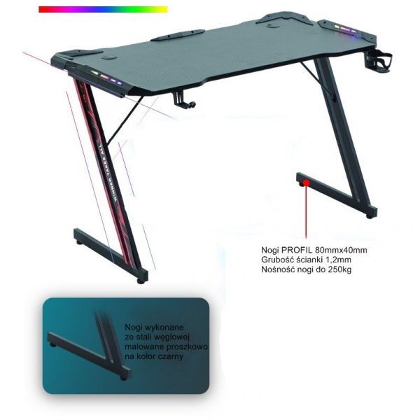 RGB Стіл ATOS Carbon 120×60 см з Підсвіткою для Атмосферного Геймінгу - Зображення 7