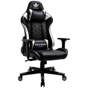 Ігрове Крісло KRAKEN HELIOS Чорно-Сріблясте з Екошкіри для Стильної Гри та Професійного Комфорту