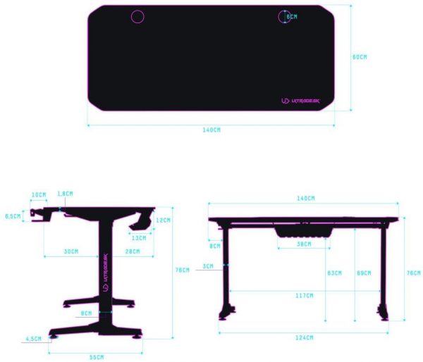 Ігровий комп'ютерний стіл ULTRADESK FRAG Pink 140X66 см - Зображення 3