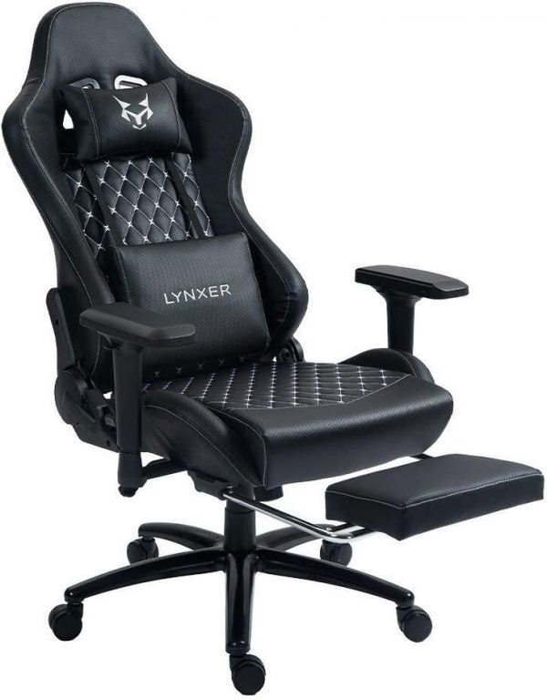 Геймерське Ігрове крісло Lynxer Prestige з чорно-сірої екошкіри - Зображення 5