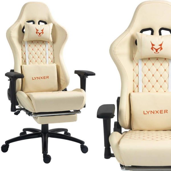 Геймерське Ігрове крісло Lynxer Prestige. Крісло бежеве з екошкіри