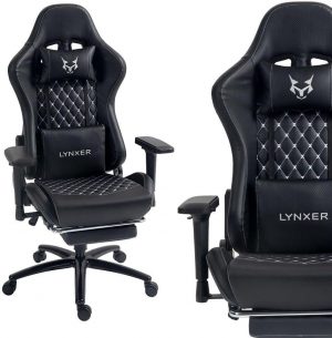 Lynxer Prestige Ігрове Крісло з Чорно-Сірої Екошкіри для Професійних Геймерів та Сучасного Офісу
