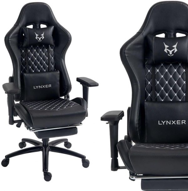 Геймерське Ігрове крісло Lynxer Prestige з чорно-сірої екошкіри