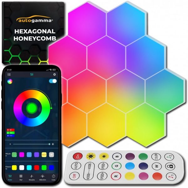 Стельовий світильник Hexagon Auto Gamma багатоколірний RGB LED Пульт дистанційного керування 12 шт