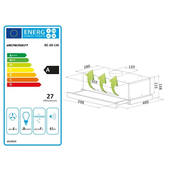 Витяжка Телескопічна Berdsen BE-60-LW 60 см INOX з Висувною Панеллю та LED-Підсвіткою - Зображення 8