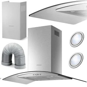 Витяжка Острівна Кухонна Berdsen BT-224 90 см з LED-Підсвіткою та Низьким Рівнем Шуму