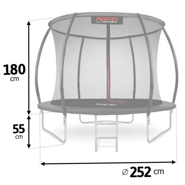 Neo-Sport 8 FT Профільований (252 см) — Батут для Дачі з Внутрішньою Сіткою та Міцною Конструкцією - Зображення 4
