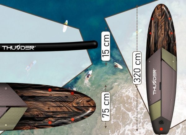 SUP Дошка Thunder WOOD 320 см — Натуральна Естетика та Надійність для Активного Відпочинку - Зображення 3
