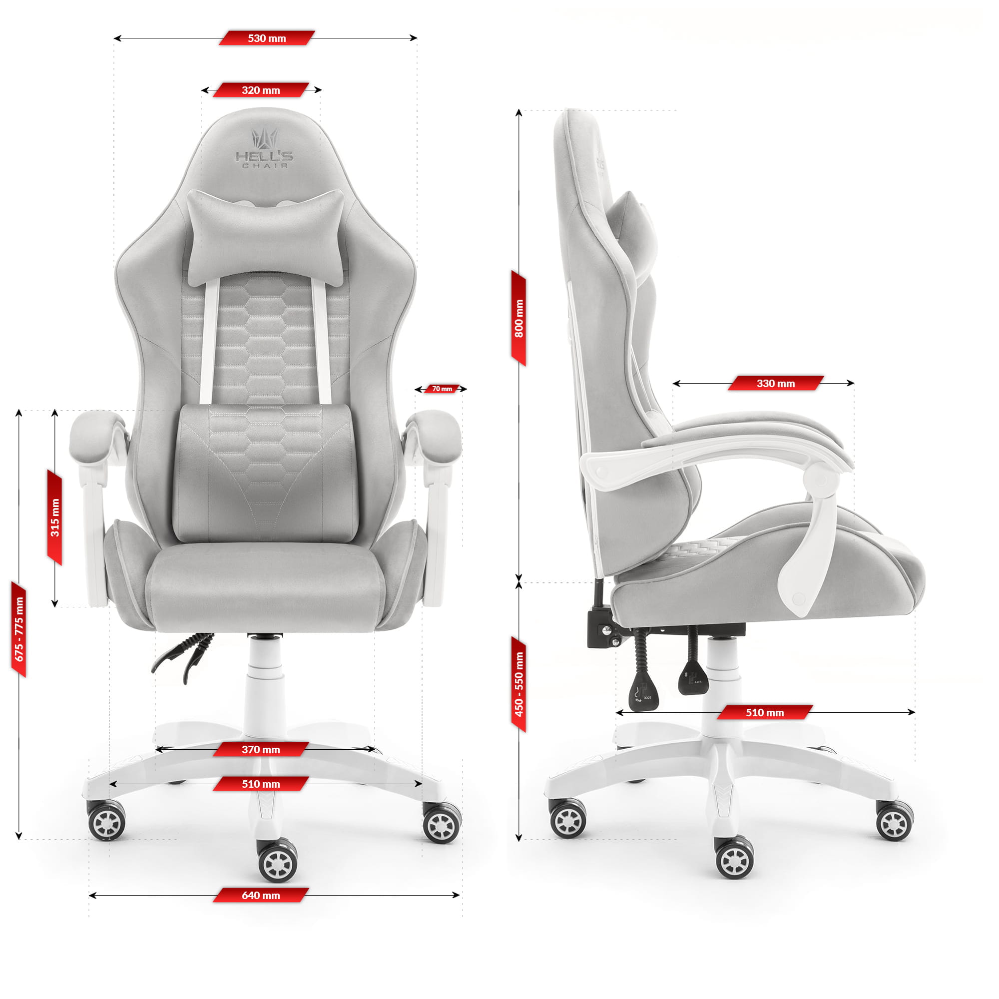Геймерське крісло тканинне Hell's HC-1000 Grey - Зображення 6