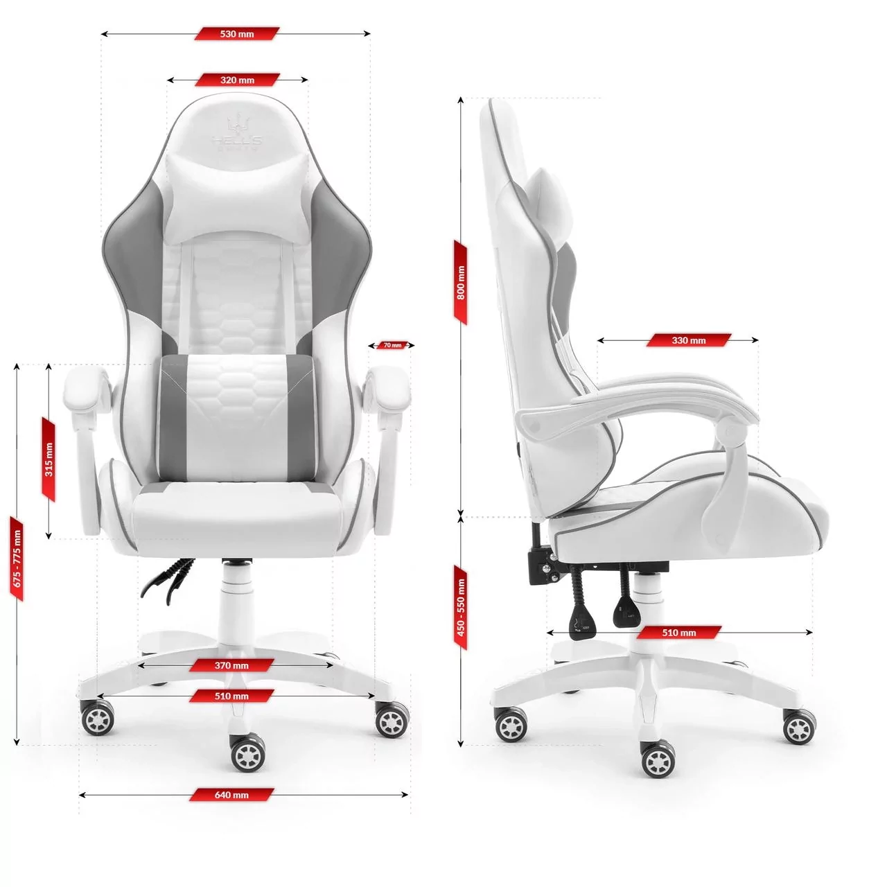 Геймерське крісло Hell's HC-1000 Grey White - Зображення 6
