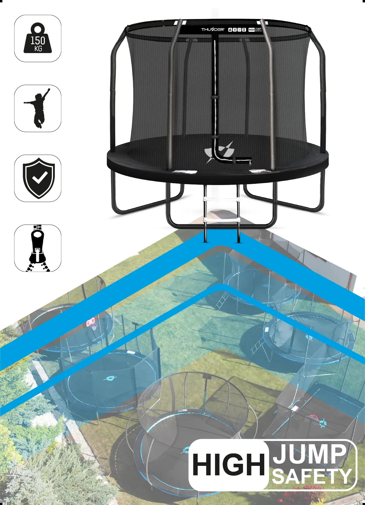 Батут THUNDER INSIDE ELITE з внутрішньою сіткою 14 футів 427 см чорний - Зображення 2