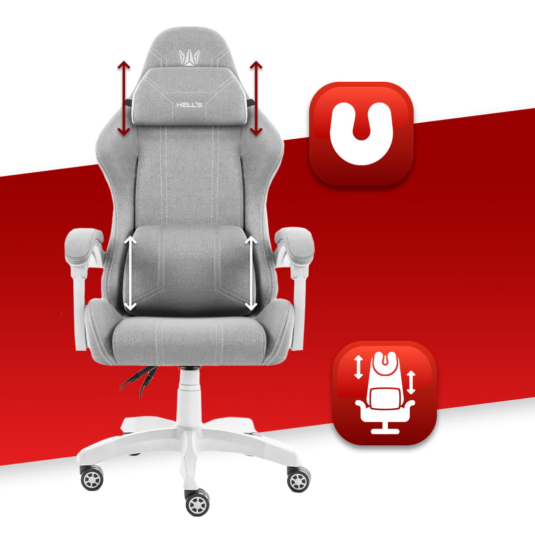 Геймерське крісло Hell's Chair HC-1014 Grey White тканина - Зображення 6