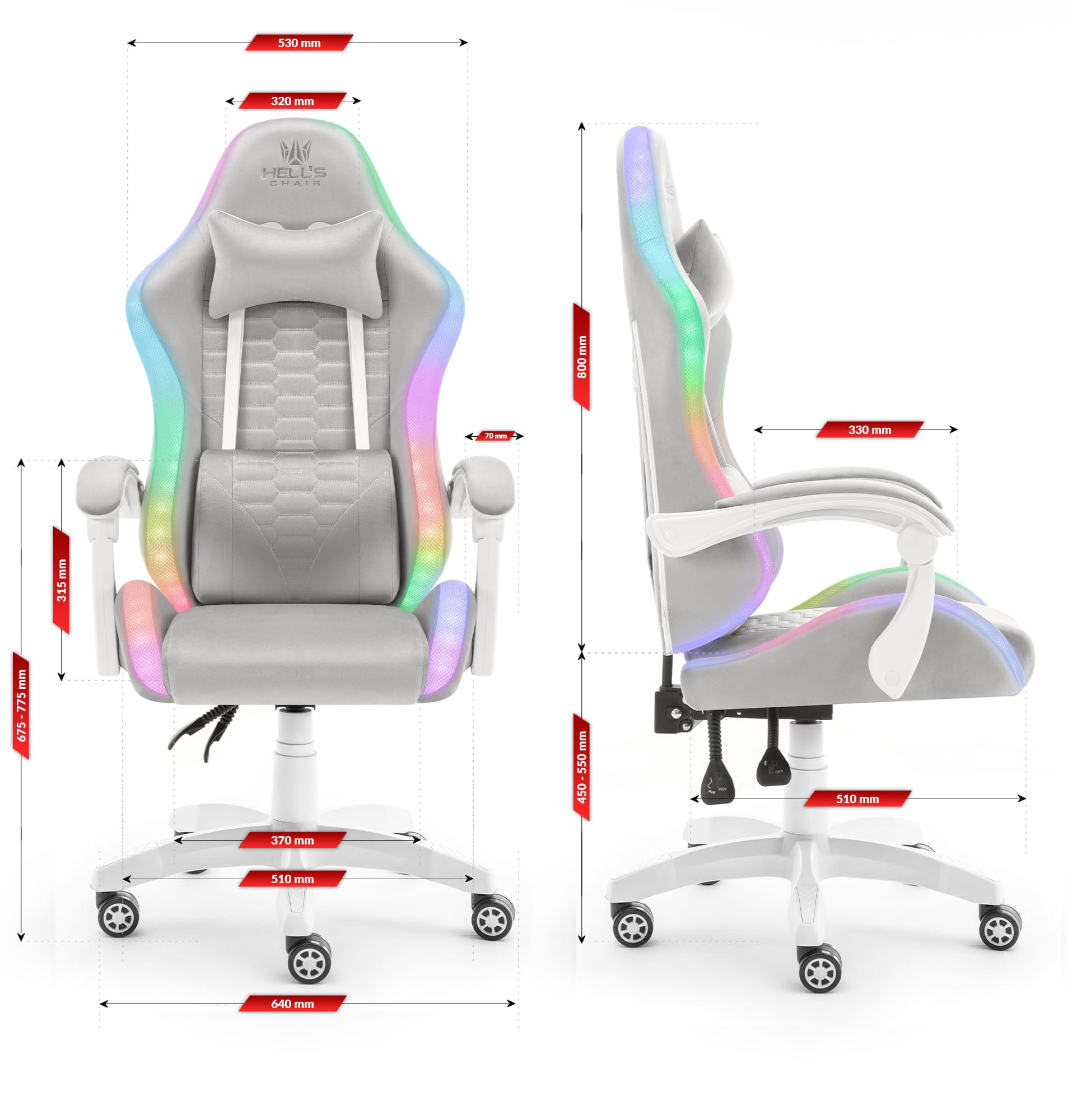 Геймерське крісло тканинне Hell's Chair HC-1000 Grey LED - Зображення 8