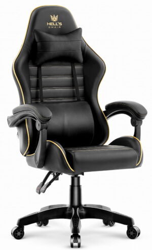 Геймерське крісло екошкіра Hell's Chair HC-1003 2.0 чорне золото