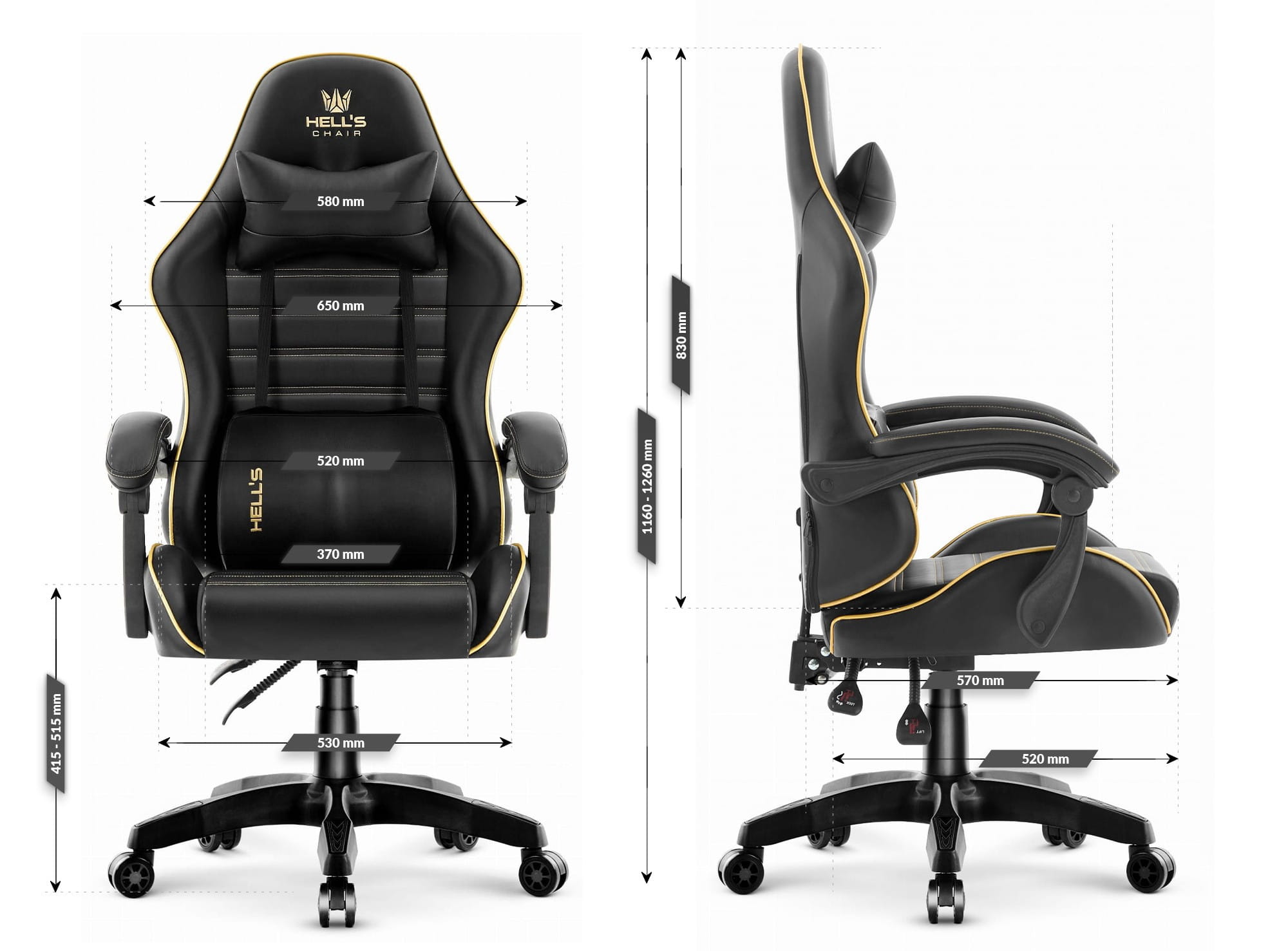 Геймерське крісло екошкіра Hell's Chair HC-1003 2.0 чорне золото - Зображення 6