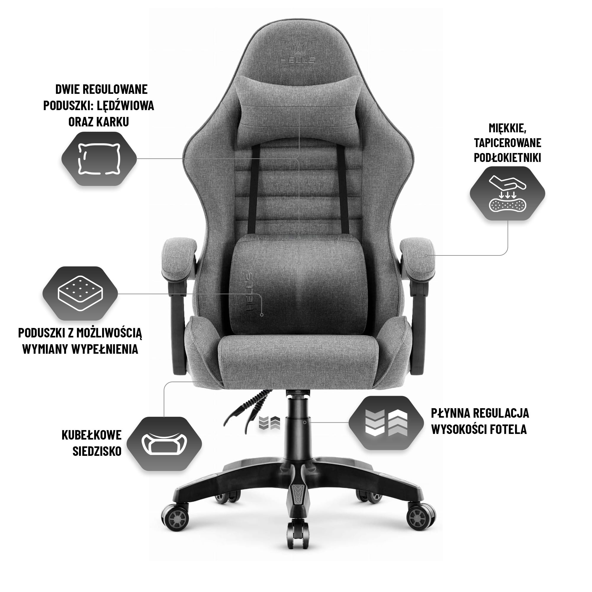 Геймерське крісло Hell's Chair HC-1003 2.0 Grey Black тканина - Зображення 10