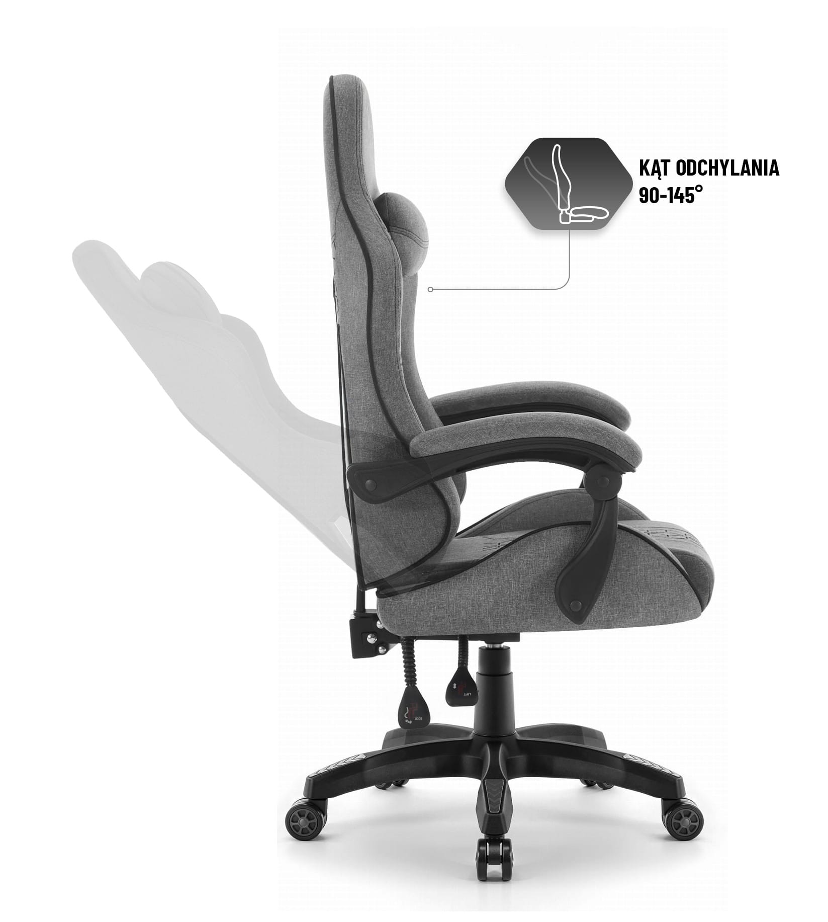 Геймерське крісло Hell's Chair HC-1008 Grey Black 2.0 тканина/сітка - Зображення 7