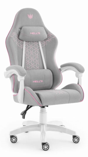 Геймерське крісло Hell's Chair HC-1008 Grey Pink 2.0 тканина/сітка