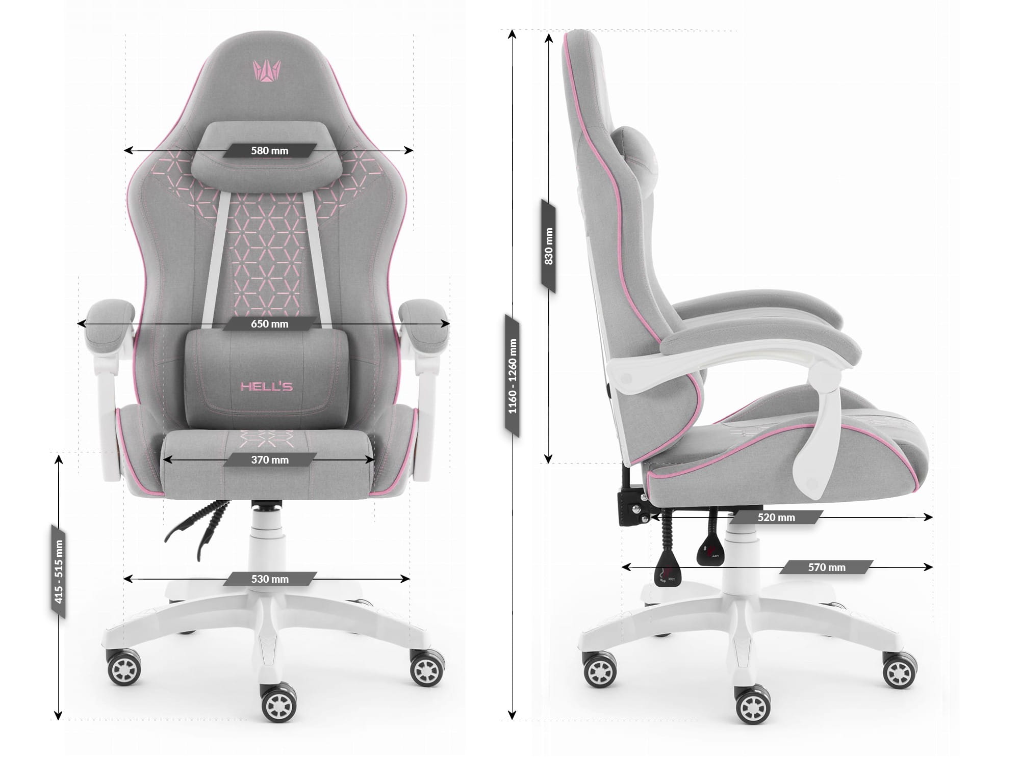 Геймерське крісло Hell's Chair HC-1008 Grey Pink 2.0 тканина/сітка - Зображення 9