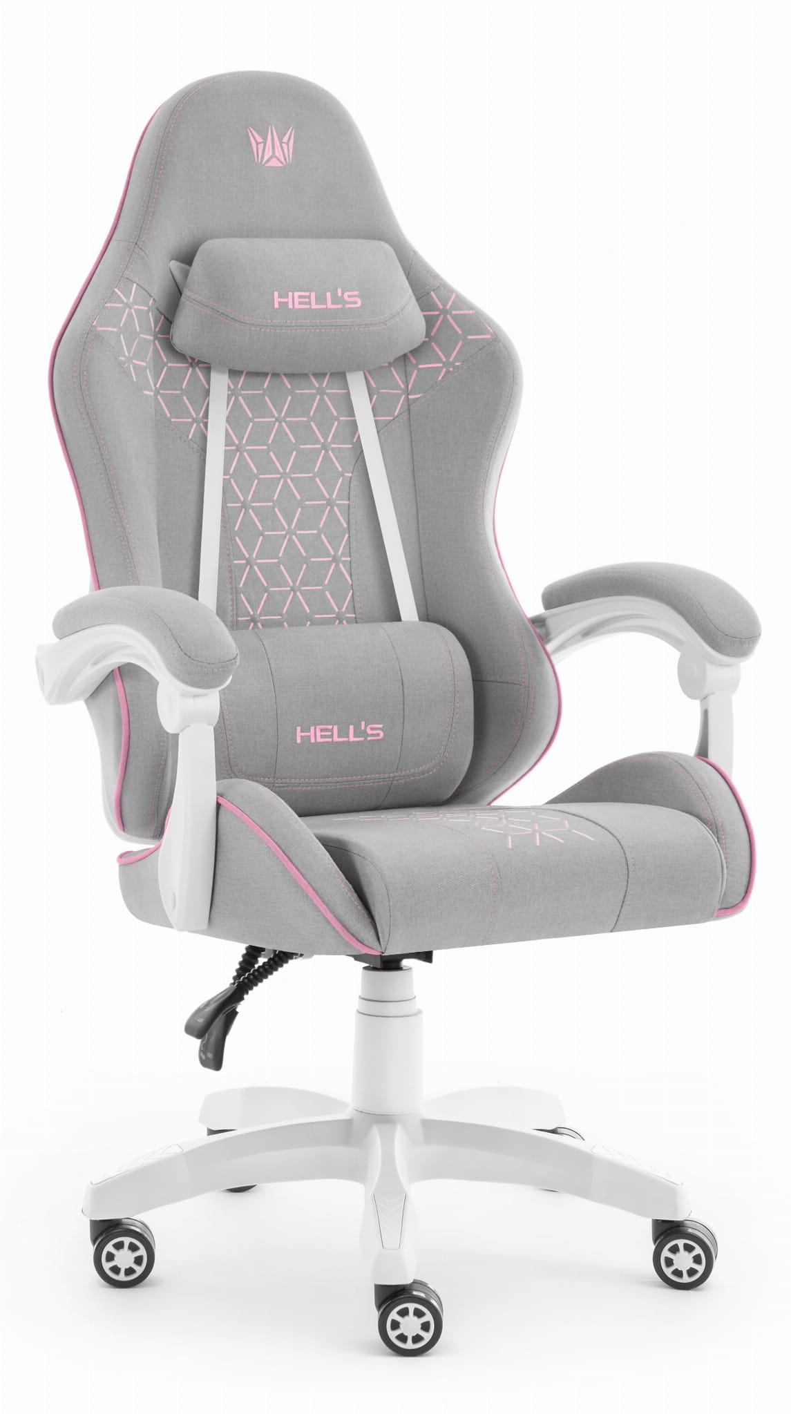 Геймерське крісло Hell's Chair HC-1008 Grey Pink 2.0 тканина/сітка