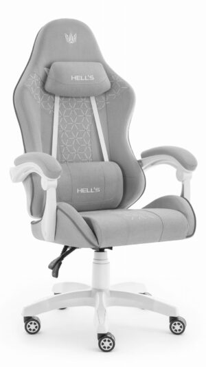 Геймерське крісло Hell's Chair HC-1008 Grey White 2.0 тканина/сітка