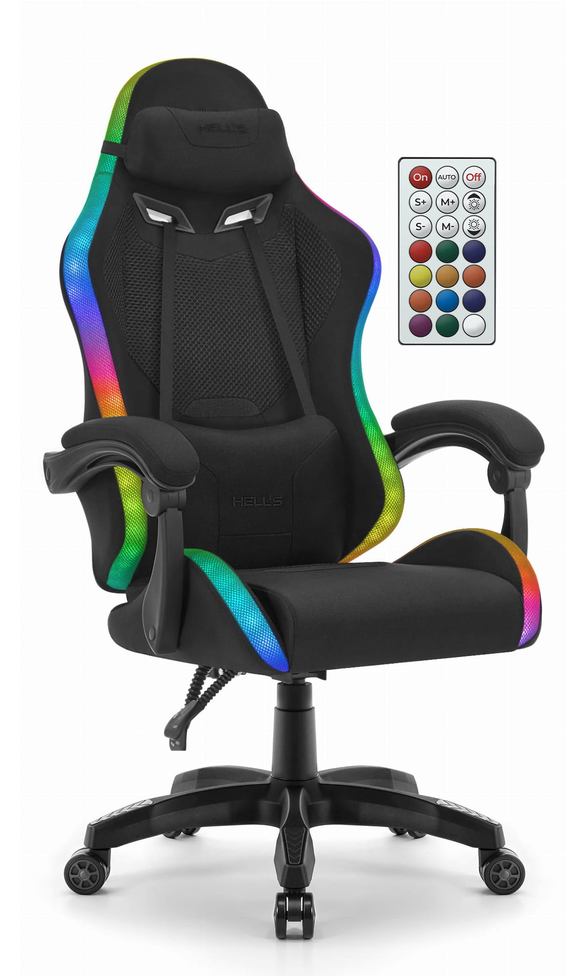 Геймерське крісло Hell's Chair HC-1012 Black LED RGB тканина