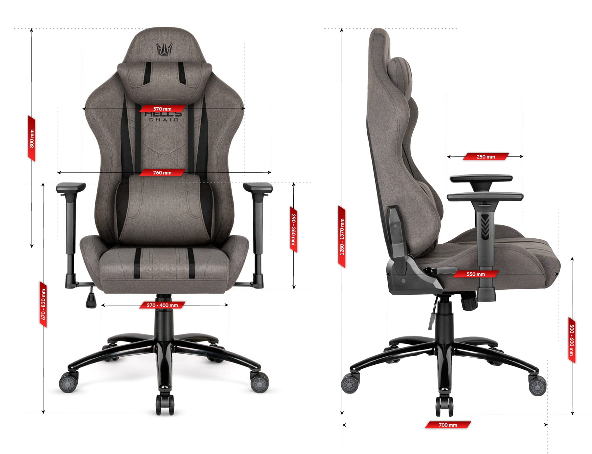 Геймерське крісло Hell's Chair HC-1013 Grey Black тканина - Зображення 10