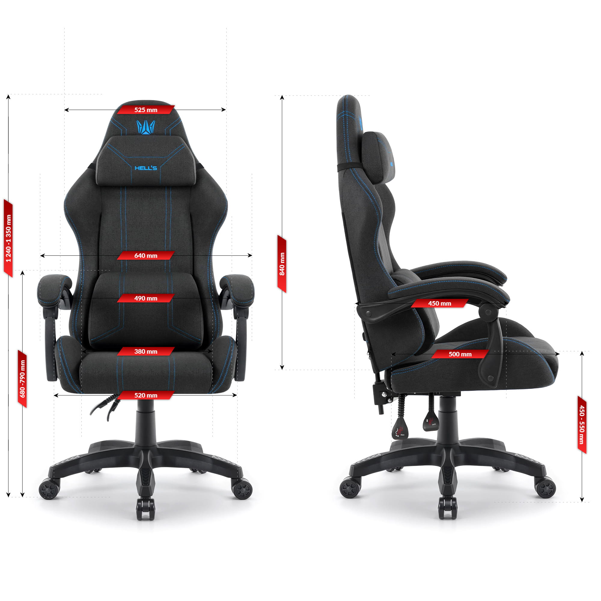 Геймерське крісло Hell's Chair HC-1014 Black Blue тканина - Зображення 7