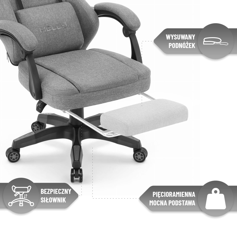 Геймерське крісло Hell's Chair HC-1015 Grey тканина - Зображення 12