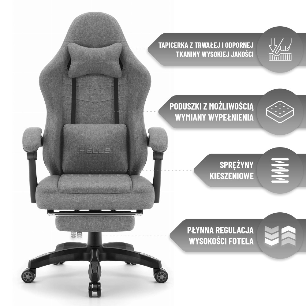 Геймерське крісло Hell's Chair HC-1015 Grey тканина - Зображення 8