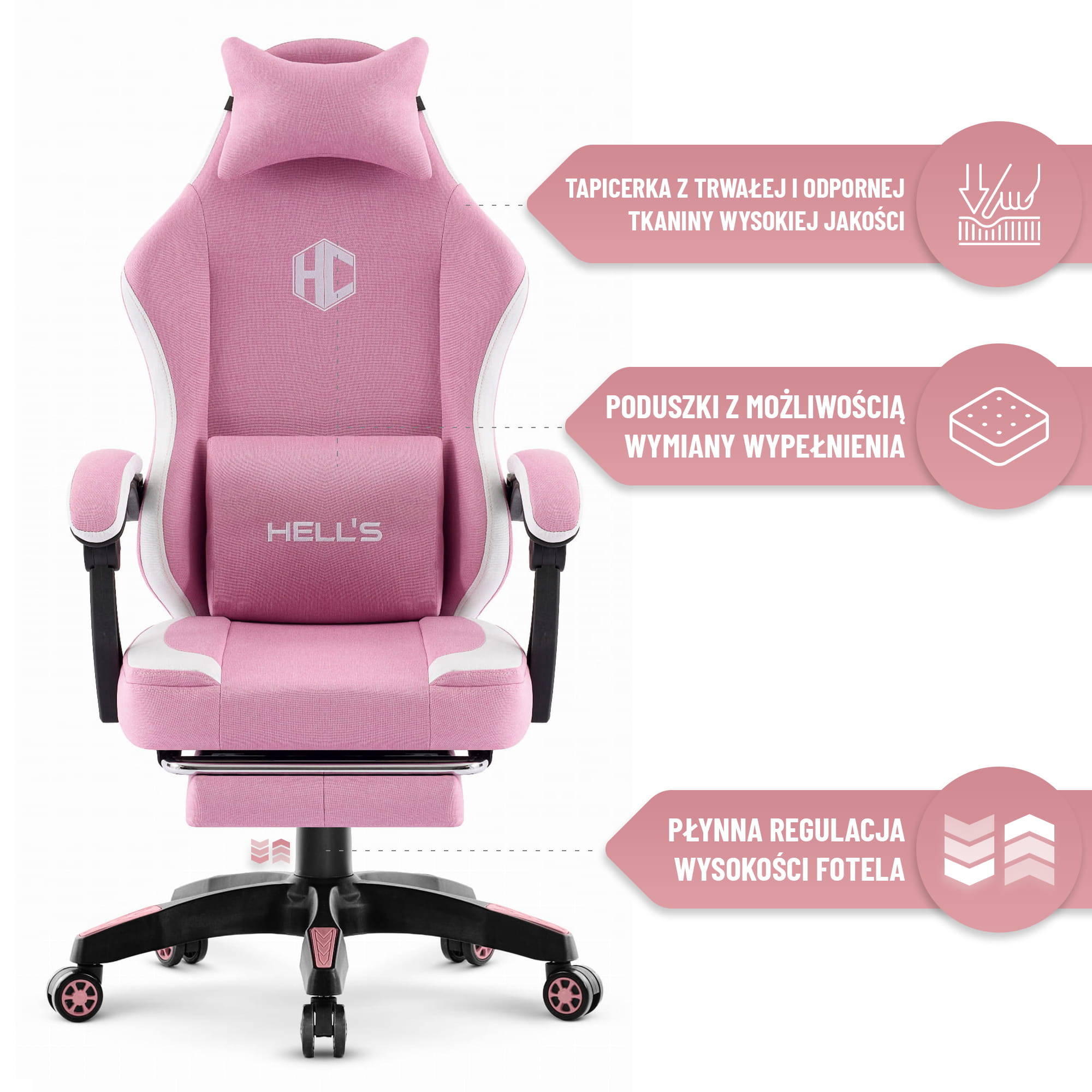 Геймерське крісло Hell's Chair HC-1016 Pink тканина - Зображення 9
