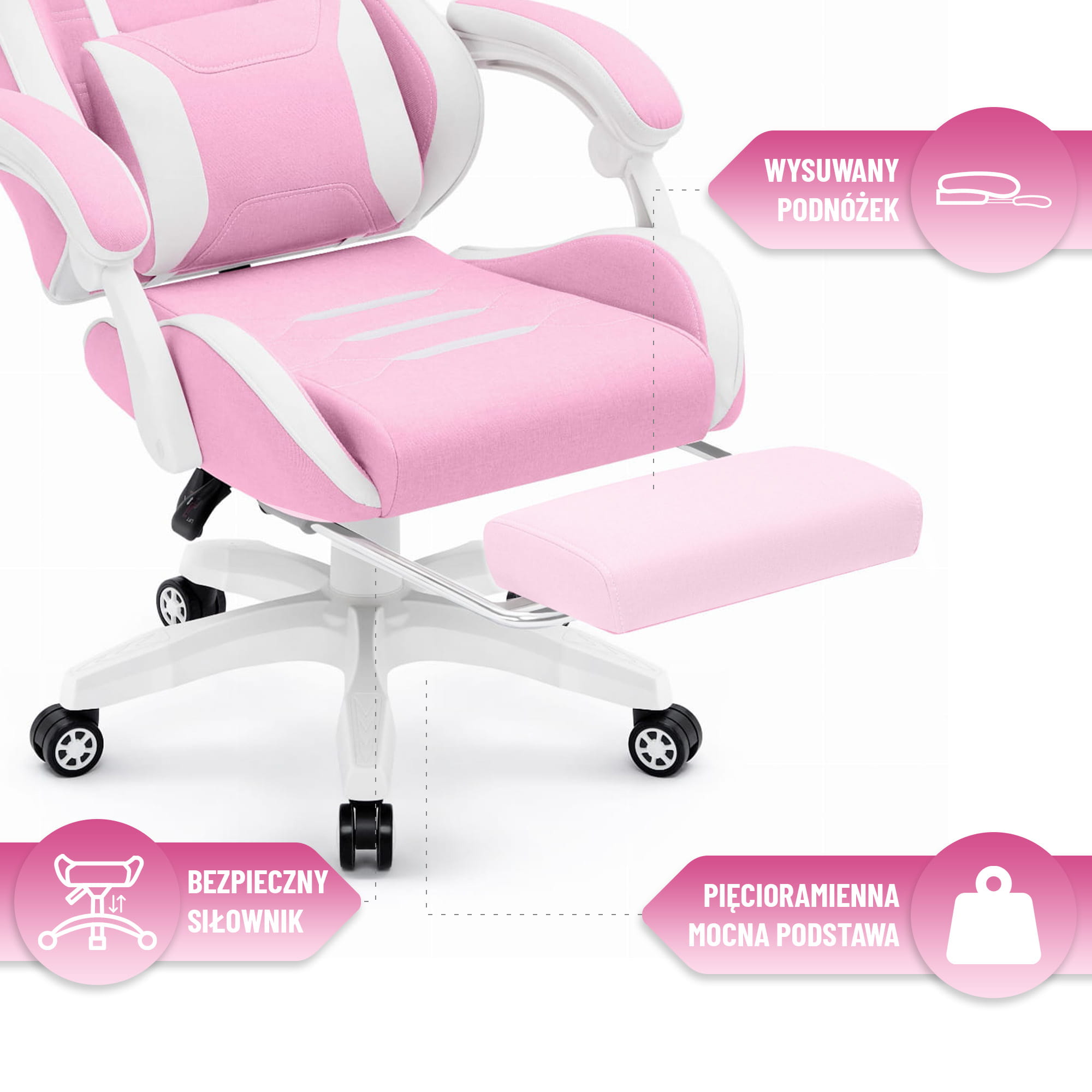 Геймерське крісло Hell's Chair HC-1039 2.0 Pink White тканина - Зображення 7