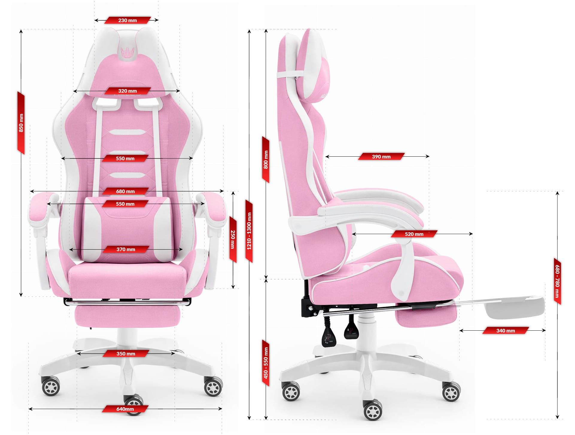 Геймерське крісло Hell's Chair HC-1039 2.0 Pink White тканина - Зображення 8