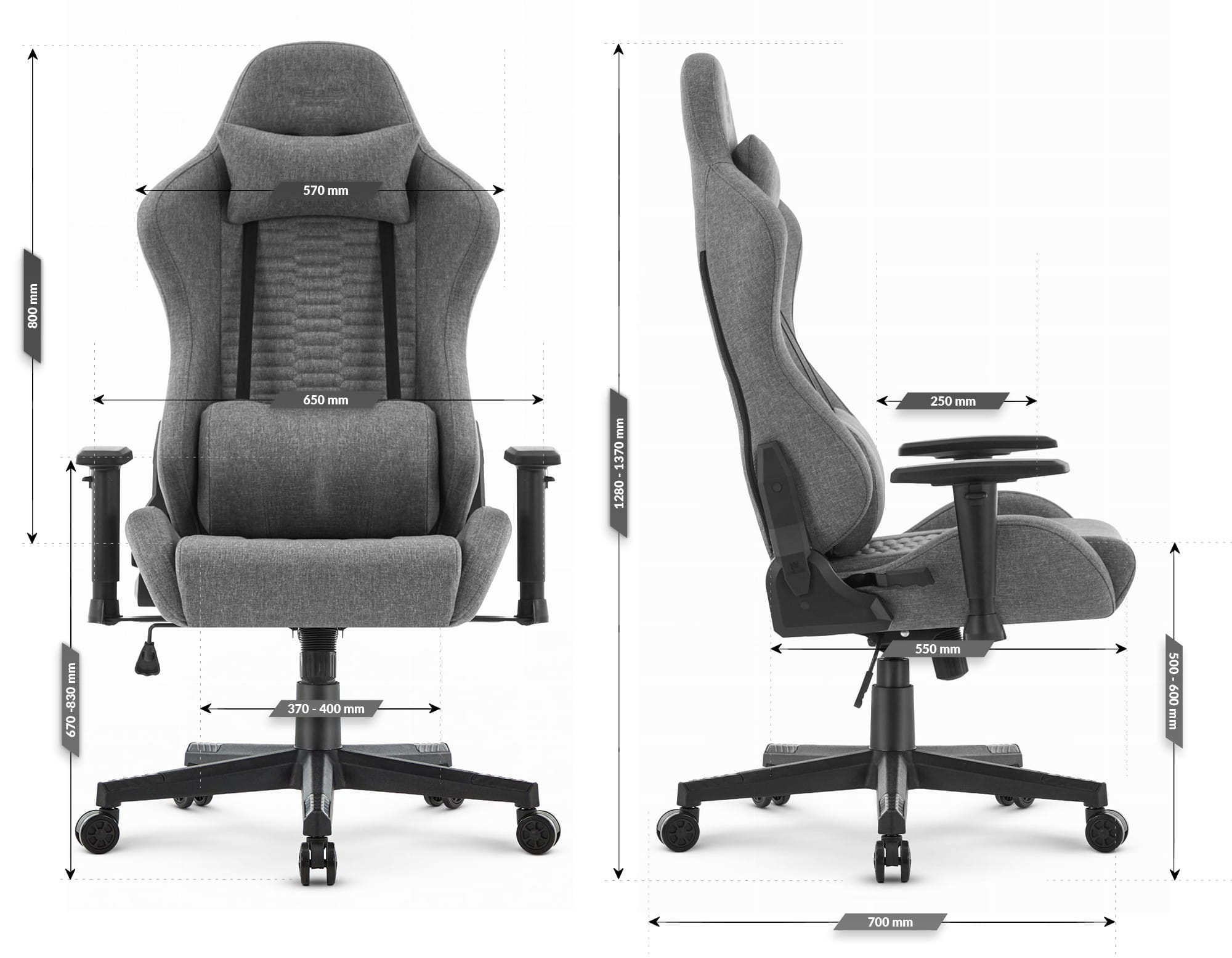 Геймерське крісло Hell's Chair HC-2000 Grey Black тканина - Зображення 9