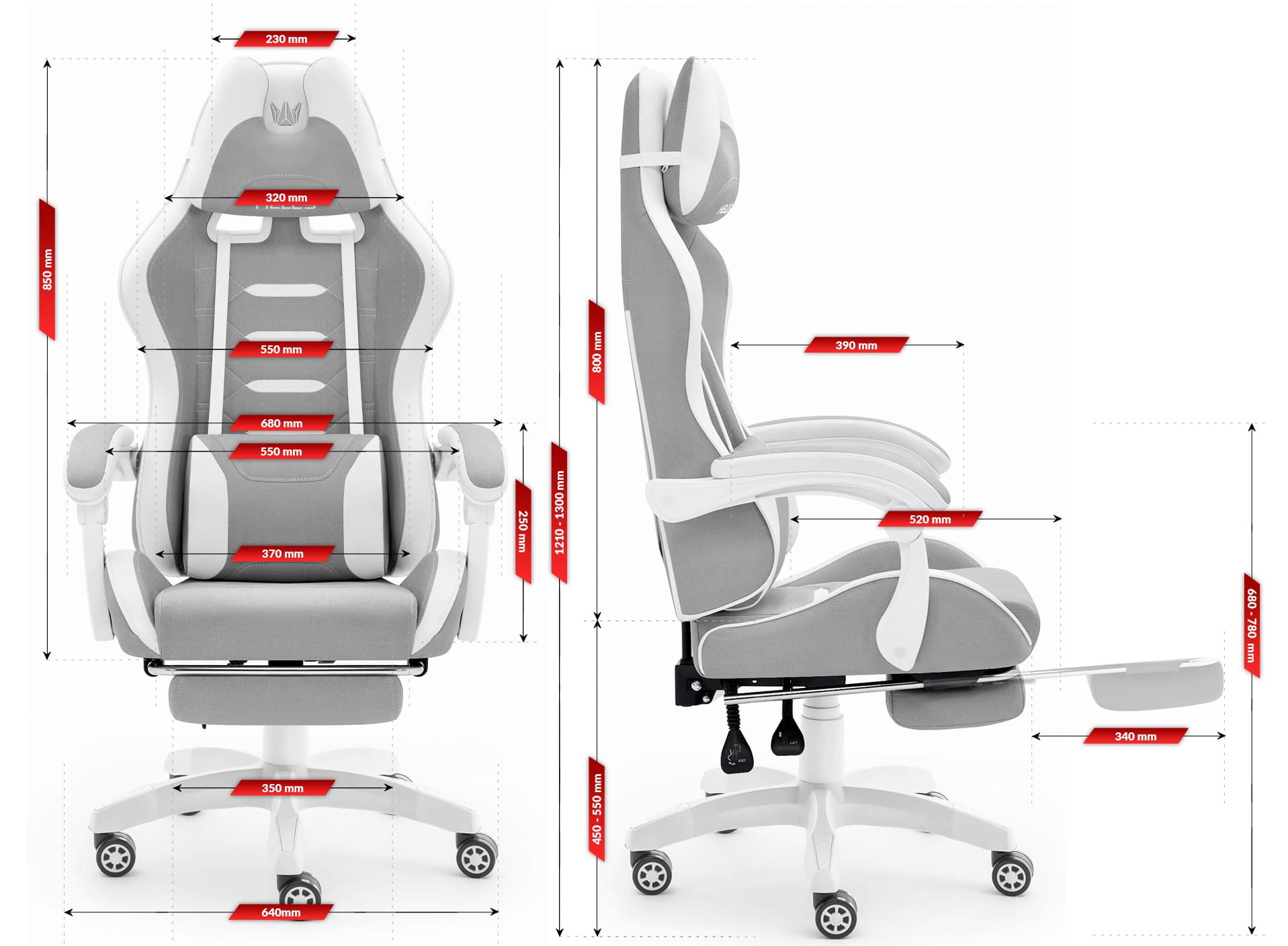 Геймерське крісло Hell's Chair HC-1039 2.0 Grey White тканина - Зображення 2