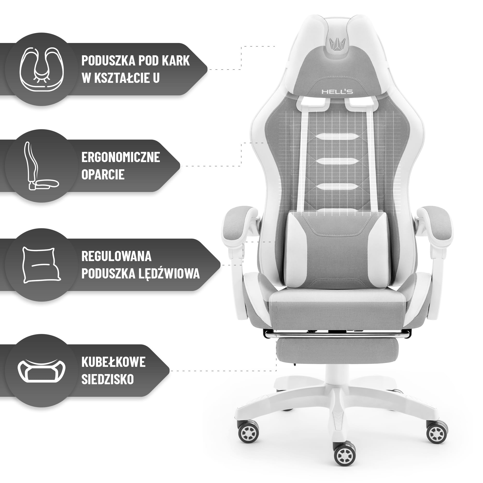 Геймерське крісло Hell's Chair HC-1039 2.0 Grey White тканина - Зображення 6