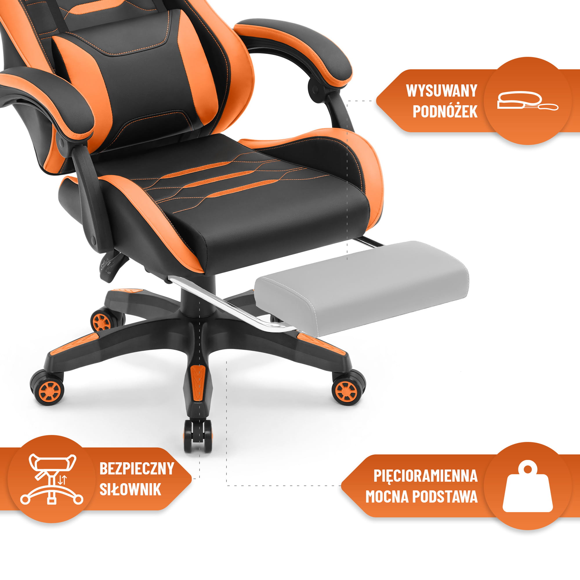 Геймерське крісло Hell's Chair HC-1039 2.0 Orange екошкіра - Зображення 7