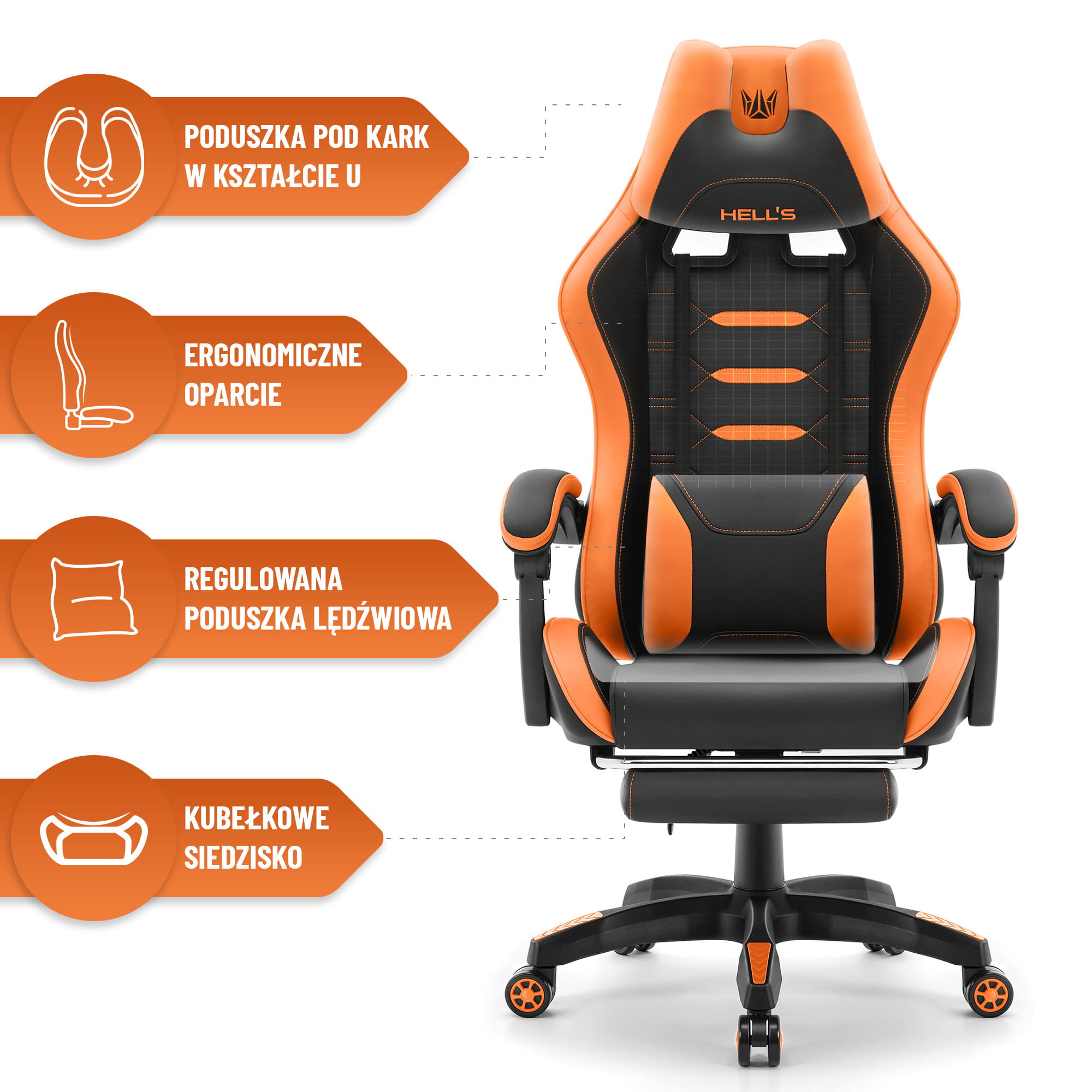 Геймерське крісло Hell's Chair HC-1039 2.0 Orange екошкіра - Зображення 8